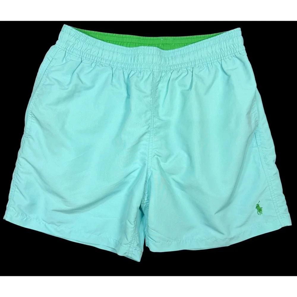 Polo Ralph Lauren Men's Teal Green Mesh Lined Swim Trunks Mid Rise Drawstring M